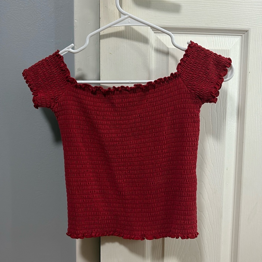 Hollister Red Cropped Off The Shoulder Top
